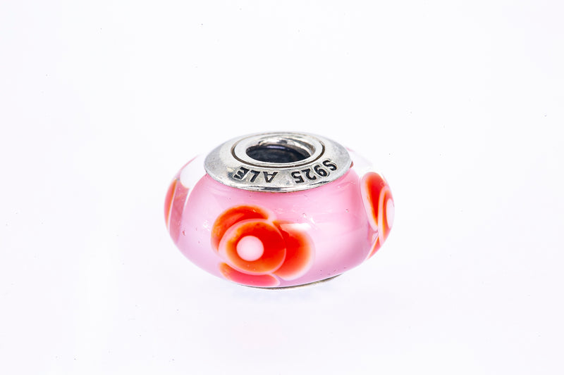 Prandora Murano Glass Red Flower For You Sterling Silver 925 Bead Charm