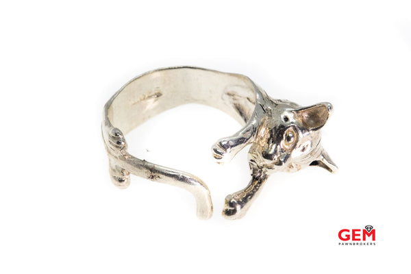 Kitty Cat Animal Pet Wrap Band Solid Sterling Silver 925 Animal Ring Size 7