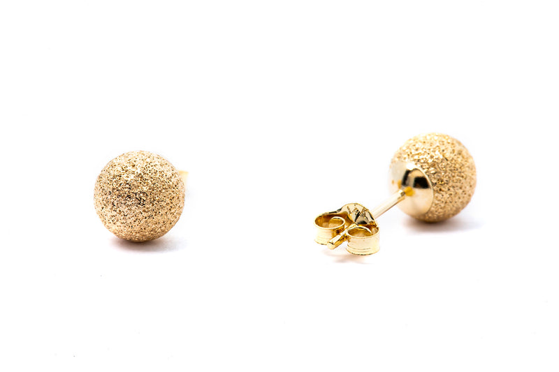 Ball Stud 6mm 14k 585 Yellow Gold Glittered Sparkle Post Earrings