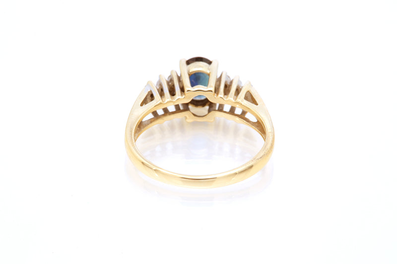 Oval Sapphire & Diamond Accent Cluster Cocktail 14k 585 Yellow Gold Ring