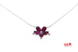 Oval Ruby Diamond Flower Petal Charm Pendant Necklace 18k 750 18" White Gold
