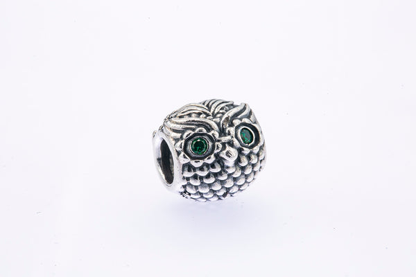 Pandora Wise Owl Green Cubic Zirconia Eyes Sterling Silver Bead Charm