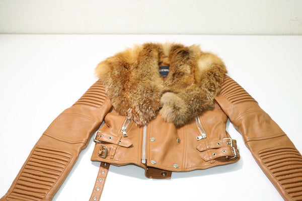 GodSpeed New York Fur Trimmed Leather Moto Jacket - Bronze - Size M