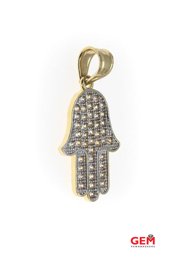 Cubic Zirconia Hamsa Pave 14k Religious 585 Yellow Gold Charm Pendant