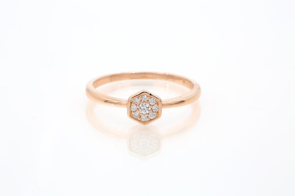 SNJ Geometric Stackable Hexagon Diamond 14k 585 Rose Gold Band Ring Size 7