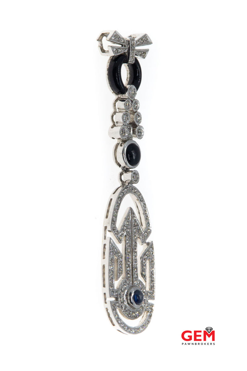 Deco Look White Gold 18k 750 Sapphire Diamond Black Onyx Drop Pendant Charm