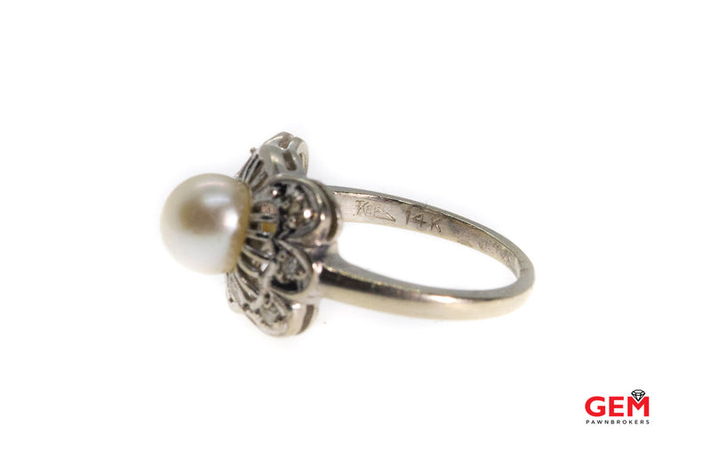 Wittnauer 14 KT White Gold Pearl Diamond Ring Size 5.5