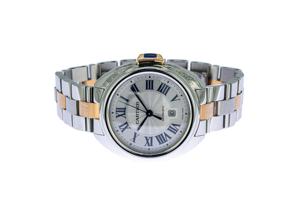 Cartier Cle De Cartier 3867 32mm Silver Guilloche Dial 18K 750 Rose Gold & Steel Watch