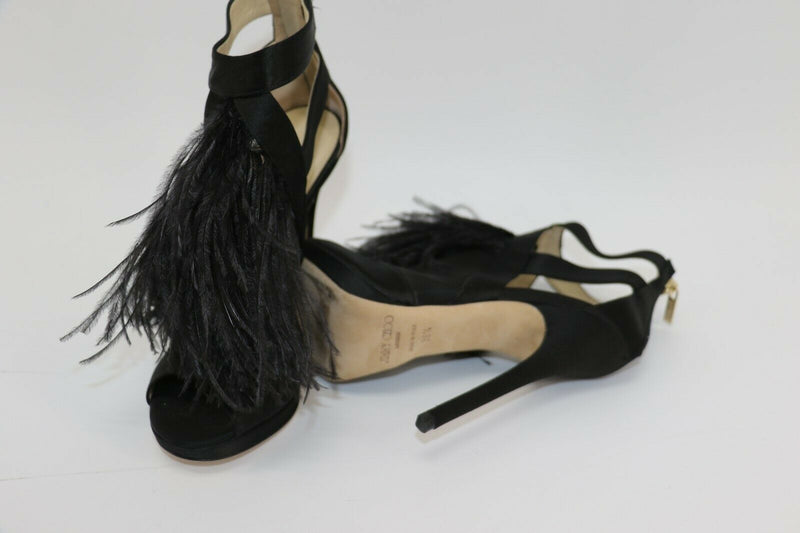 Jimmy Choo Black Ostrich Feather Teazer Sandals Size 36.5/6.5