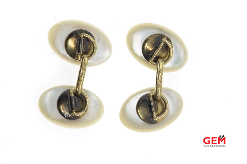 14 KT Yellow Gold Shell Mother of Pearl Bridge Cufflinks