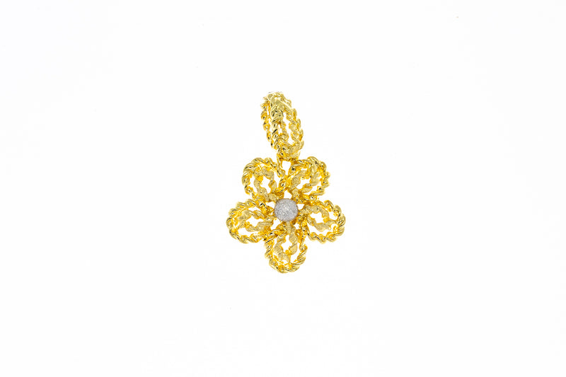 Italy Designer Rope Daisy Flower Charm 18K 750 Yellow & White Gold Pendant