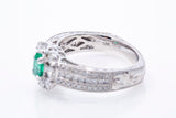 Bright Natural Oval Emerald Gemstone w/ Diamond Halo Accent 18k 750 White Gold Ring Sz 7