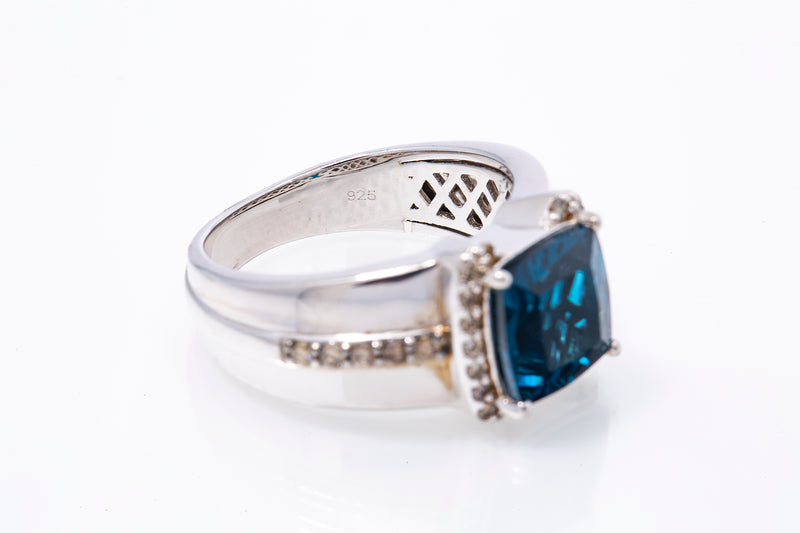 LeVian Deep Blue Topaz & Diamond 925 Sterling Silver Ring Sz 10 Retail $2200