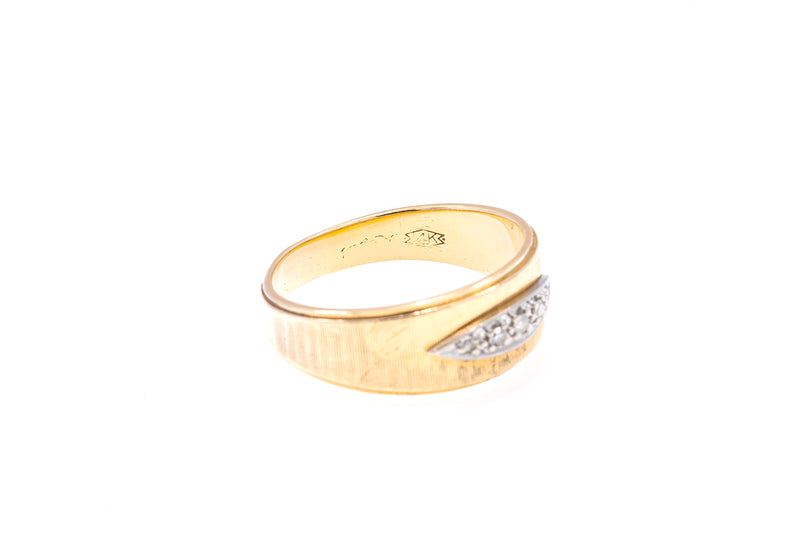 Vintage Sateen Finished Diamond Wedding Band Ring Two Tone Gold Size 11