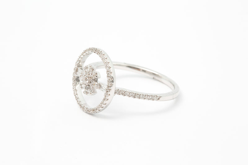 Diamond Flower Motif Star Sun 14k 585 White Gold Cluster Ring