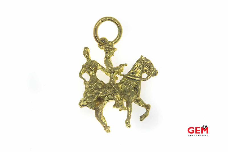 18 KT Yellow Gold Cowboy Rodeo Charm Pendant