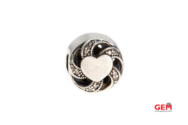 Pandora ALE Ribbon Heart CZ Cubic Zirconia Pinwheel Swirl S925 Sterling Silver Charm Bead Pendant