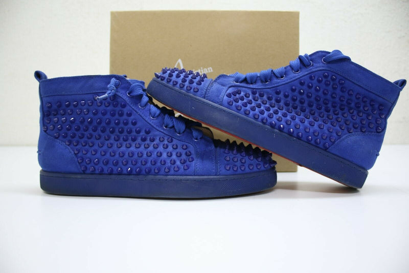 Christian Louboutin Mens Louis Spikes Flat Blue Suede High Top 45 EUR/10.5 US