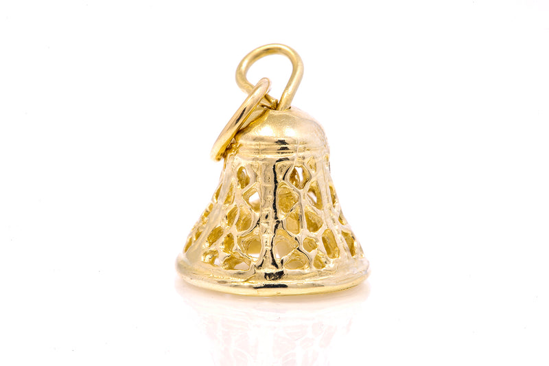 Small Ringing Bell Pendant Charm Filigree Bell Chiming 14k 585 Yellow Gold