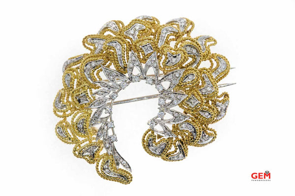Diamond Cluster Wreath 18K 750 Yellow & White Gold Brooch