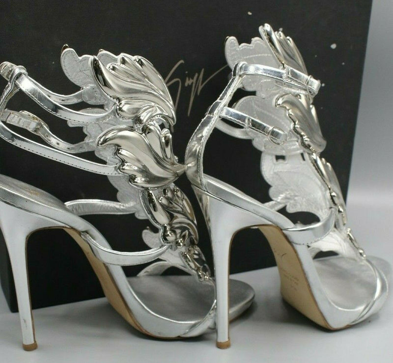 Giuseppe Zanotti Cruel Wing Metallic Silver Sandals Size 37.5 EUR/7 US