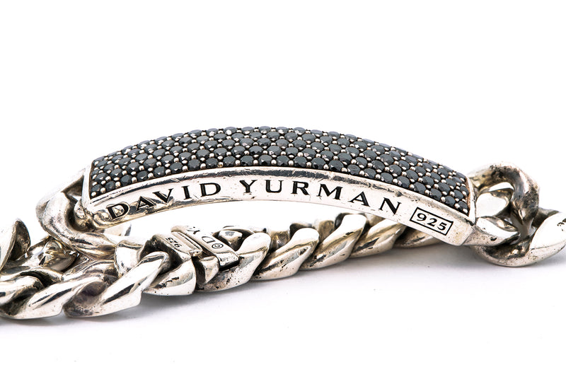 David Yurman Black Diamond I.D. Curb Chain Sterling Silver 925 Bracelet 7"