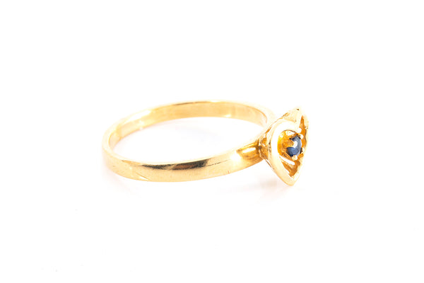 Sapphire Solitaire Heart Cocktail Simple 14k 585 Yellow Gold Ring Size 5 1/2