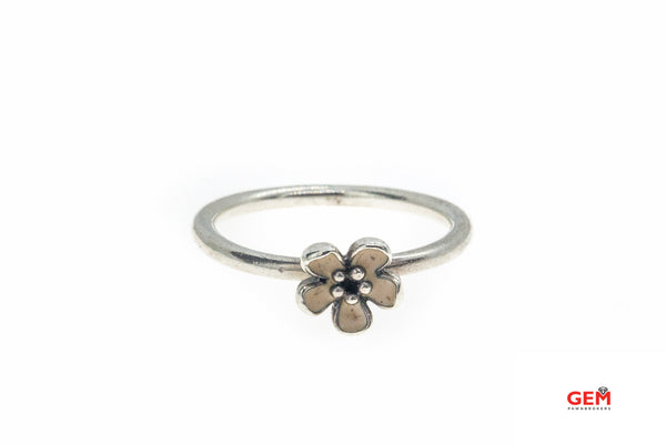 Pandora ALE Cream Enamel Flower Wire Band 925 Sterling Silver Ring Size 6 3/4 54