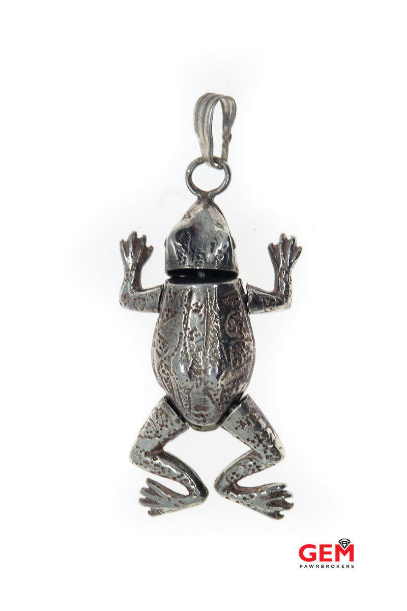 Antique Sterling Silver Moving Parts Frog Animal Charm Pendant 925