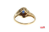 Natural Oval Sapphire & Diamond Accent Cluster 14K 585 Yellow Gold Ring Size 6