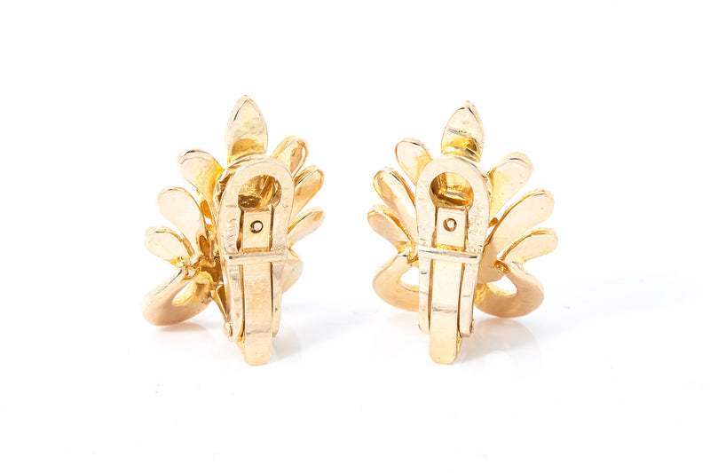 Bumble Bee Flower Motif 14k 585 Yellow Gold Clip on 18k 750 Yellow Gold Earrings
