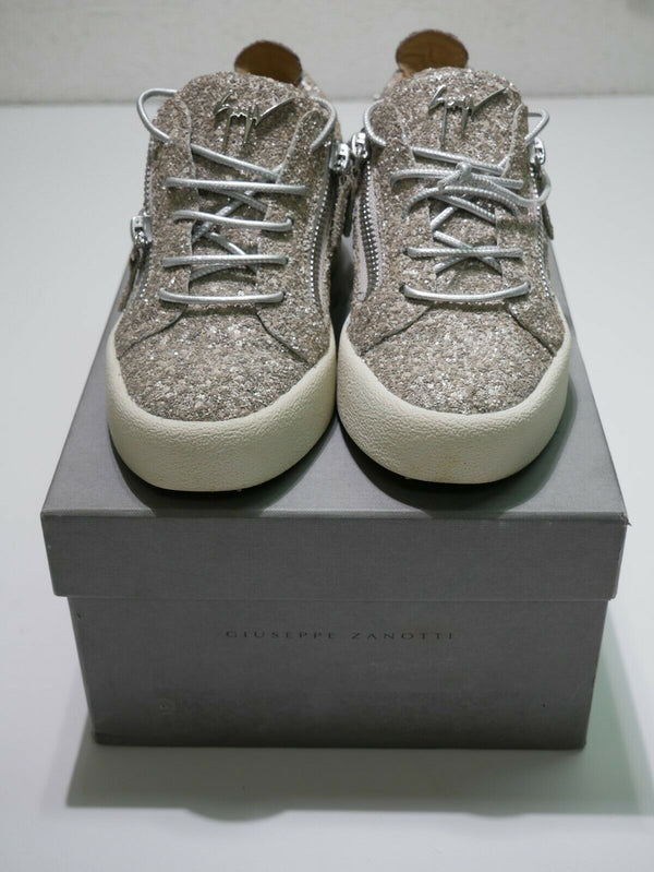 Giuseppe Zanotti Cheryl RS80001 Glitter Fashion Sneakers Ivory Eur Sz 36 US Sz 6