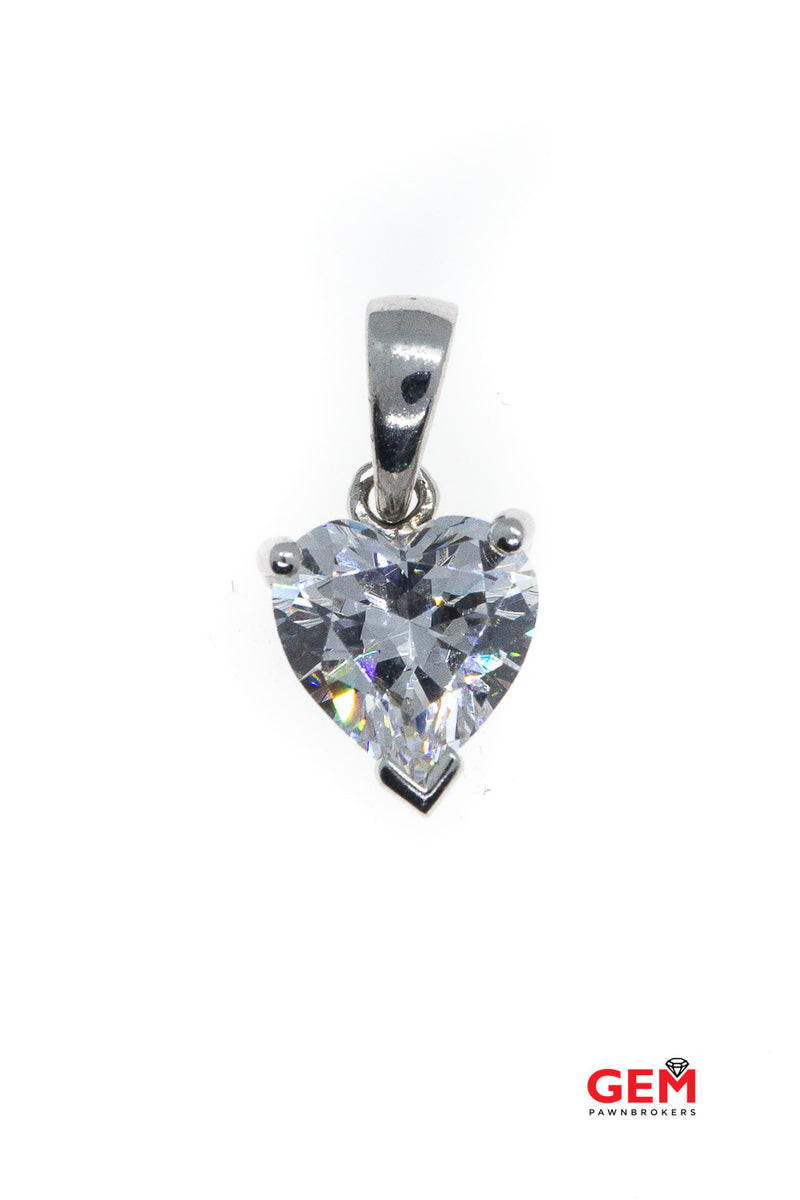 Large Cubic Zirconia Love Heart Drop Charm 925 Sterling Silver CZ Pendant
