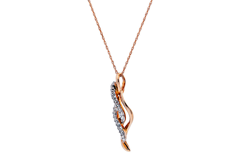 Thin Rope Chain Diamond Swirl Pave Pendant 10K 417 Rose Gold Necklace