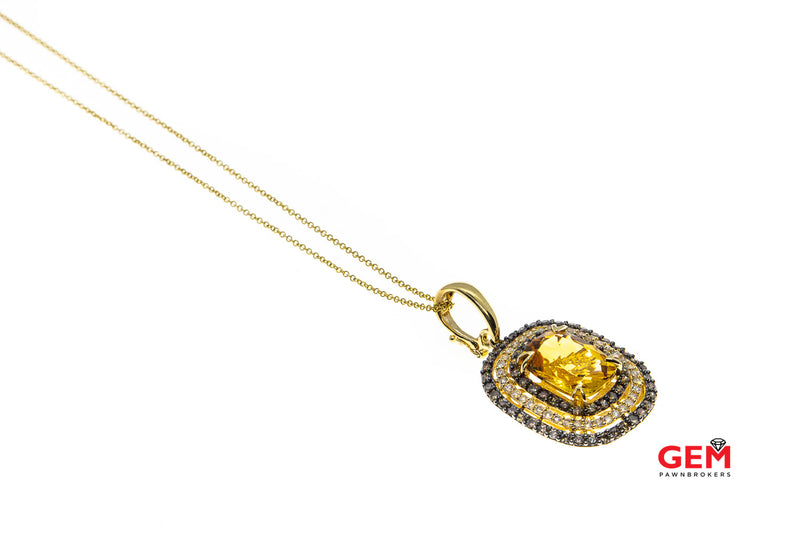 Effy Natural Citrine White & Cognac Diamond Chain Charm 14K 585 Yellow Gold 18" Necklace Pendant