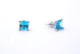 Natural Blue Topaz & Diamond Accent 14K 585 White Gold Pair of Earrings