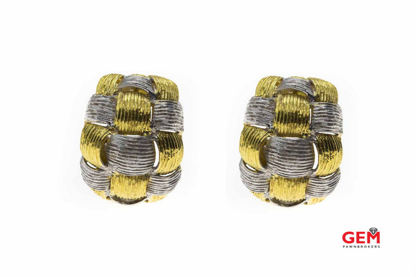 Appassionata Carved Italian Interwoven 18K 750 Yellow & White Gold Earrings