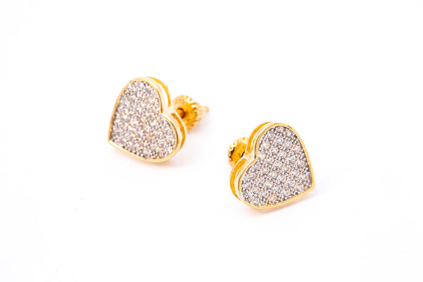 Cubic Zirconia CZ Pave Mini Heart 14k 585 Yellow Gold Earrings