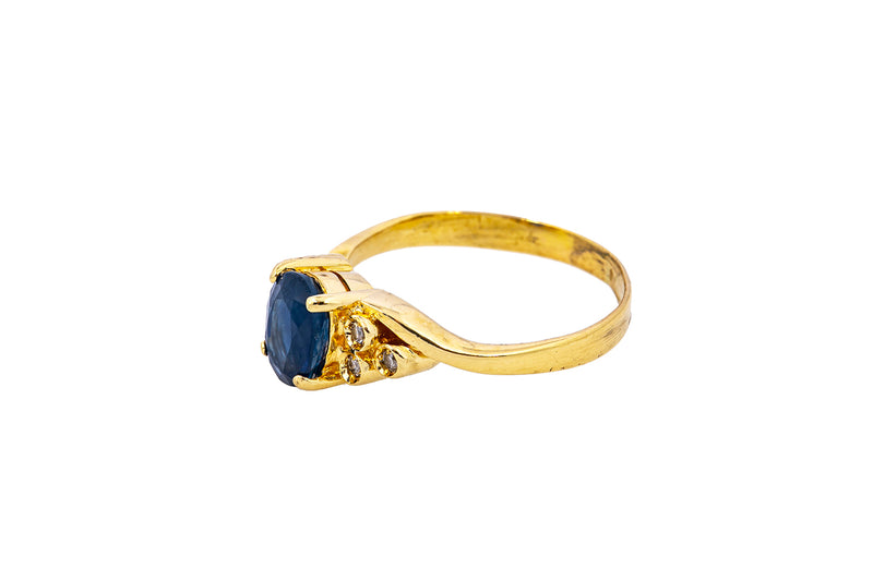 Natural Sapphire & Diamond Accent Band 18K 750 Yellow Gold Ring Size 6