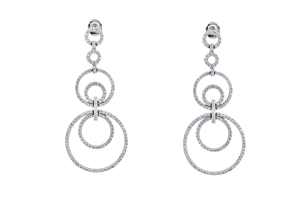 Diamond Pave Cocktail Disc Drop 18K 750 White Gold Pair of Dangle Earrings