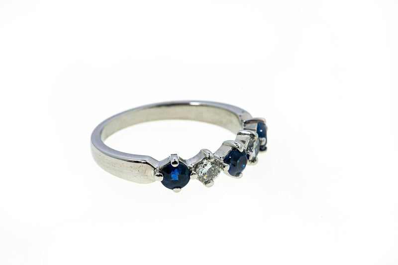D'Errico Natural Blue Sapphire & Diamond Line Solid 950 Platinum Ring Size 5 1/4
