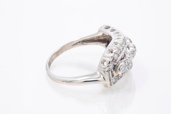 Art Deco Diamond Cocktail 14k 585 White Gold Cluster Ring Size 7.5