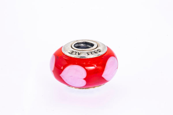 PANDORA Red Love Pink Hearts Murano Glass Sterling Silver 925 Bead Charm