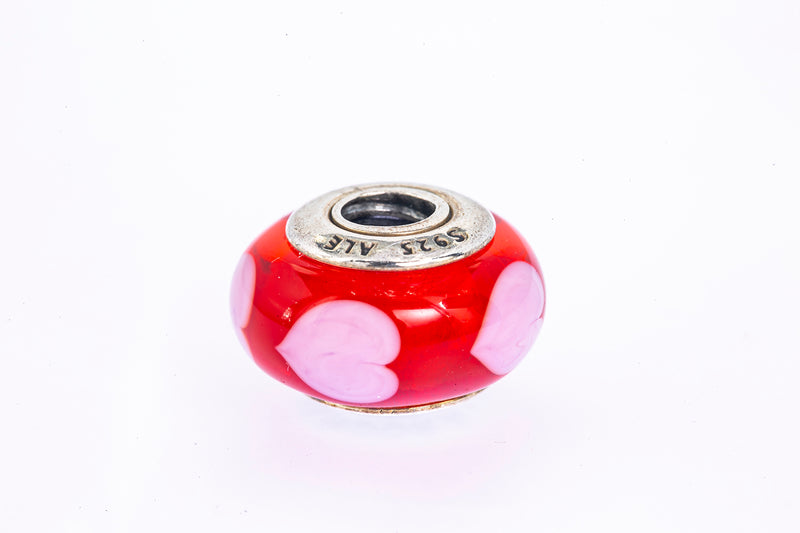 PANDORA Red Love Pink Hearts Murano Glass Sterling Silver 925 Bead Charm
