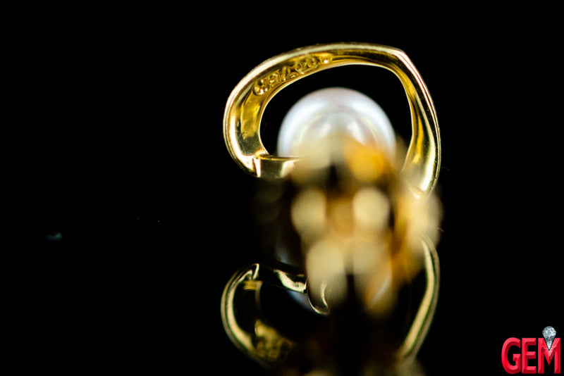 Mikimoto Heart Akoya 4mm Pearl 18K 750 Yellow Gold Love Earrings