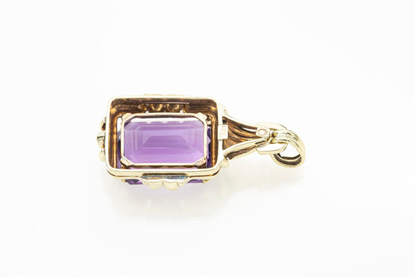 Vintage Antique 14k 585 Yellow Gold Amethyst Charm Pendant