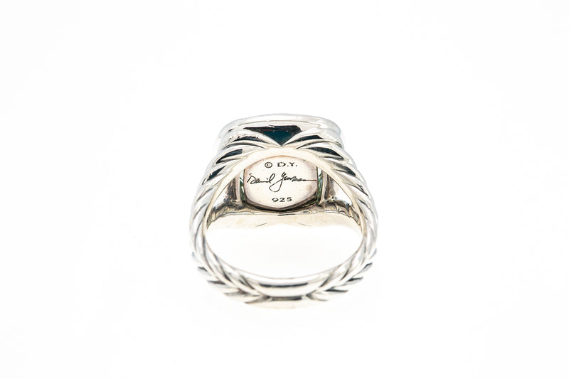 David Yurman 11mm Albion Sterling Silver 925 Prasiolite & Diamond Ring Size 6