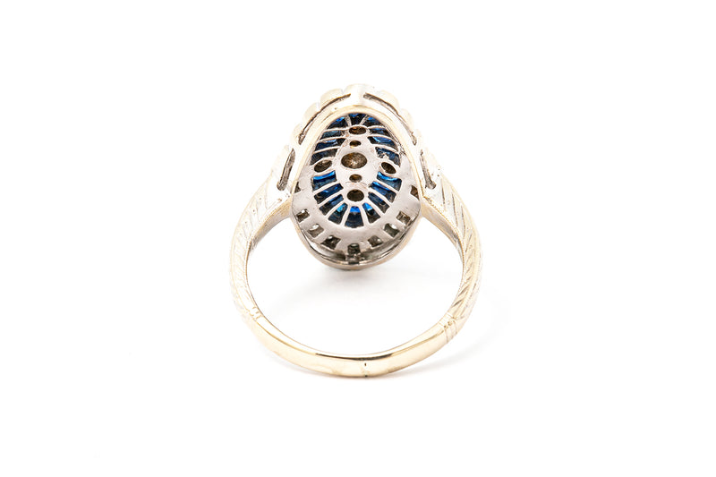 Diamond & Sapphire 18k 750 White Gold Cocktail Ring Size 6