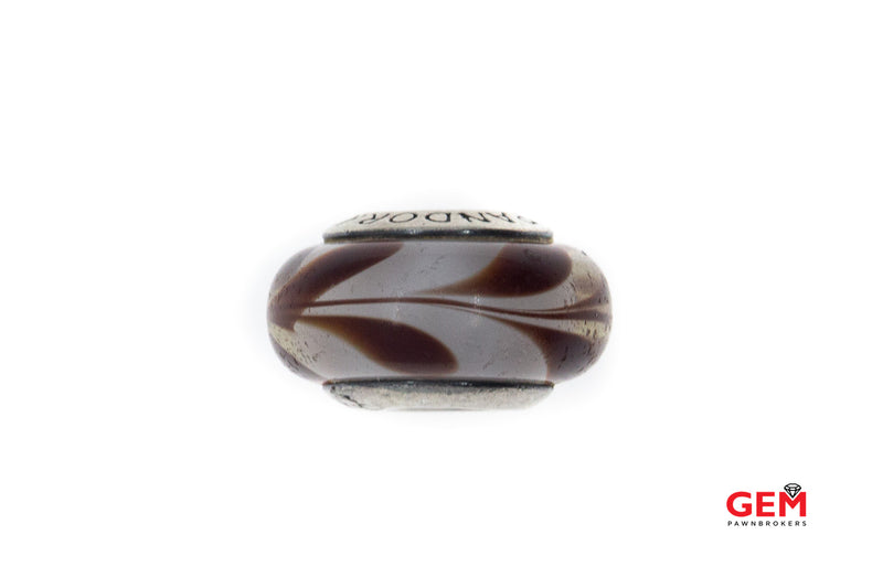 Pandora ALE Brown Swirly Swirl Print Murano S925 Sterling Charm Pendant Bead