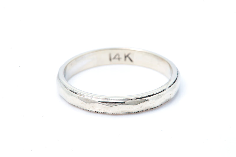 Stackable Zig Zag Milgrain Design 14k 585 White Gold Wedding Band Ring Size 6